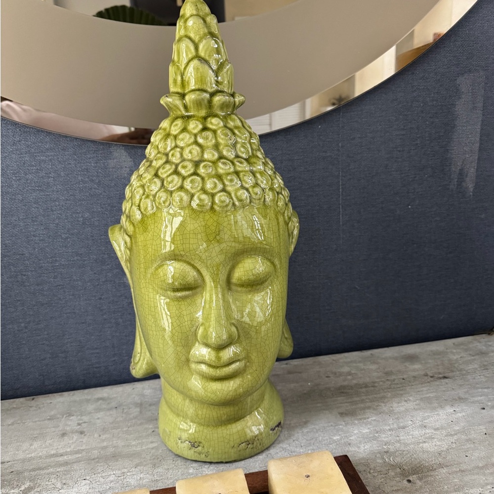 19” Green Buddha Head Sculpture